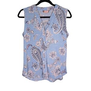 Amana Top Blue Paisley Sleeveless Women's Size Medium